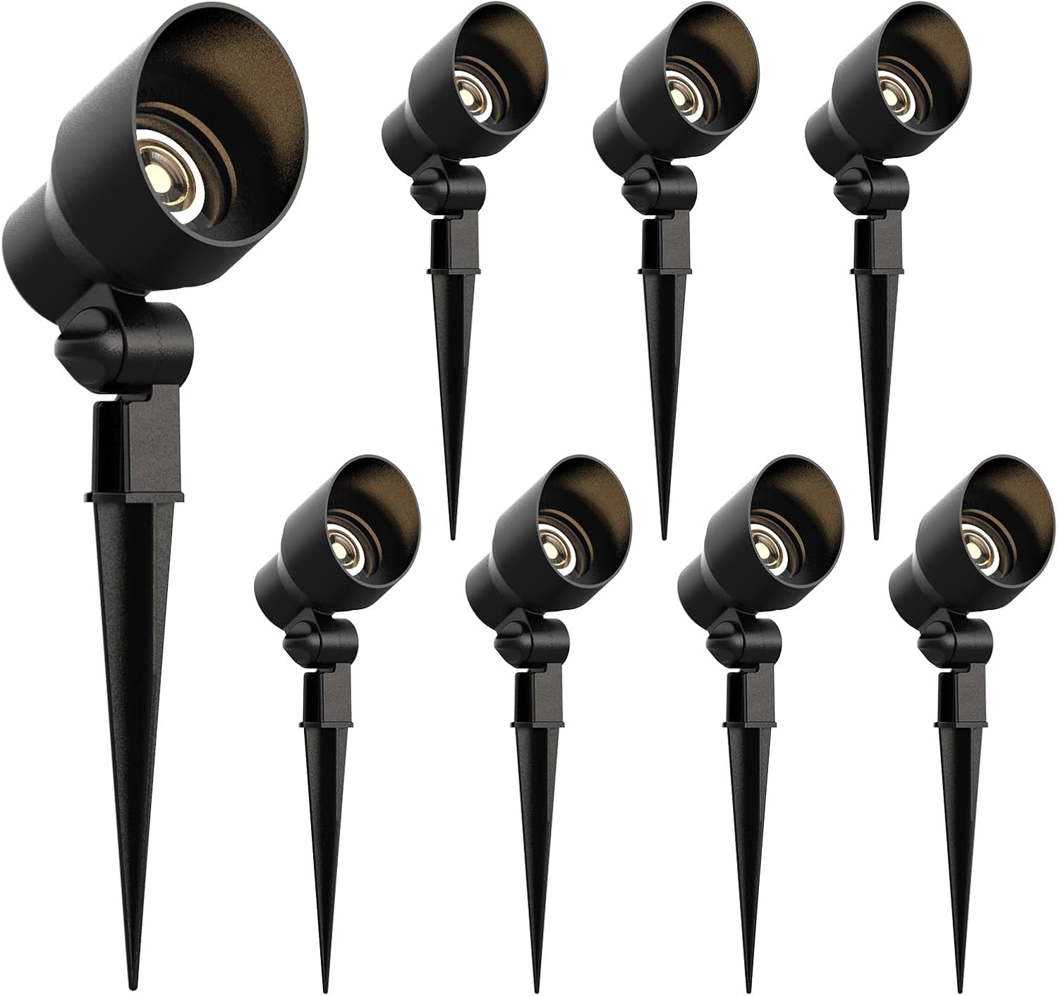 Malibu 8 Pack Low Voltage Spotlights Outdoor Landscape Lighting 20W 145 Lumens Halogen Flood Light 2800K with Plastic Spike and Connector for Garden Pathway Driveway 8301-9604-08