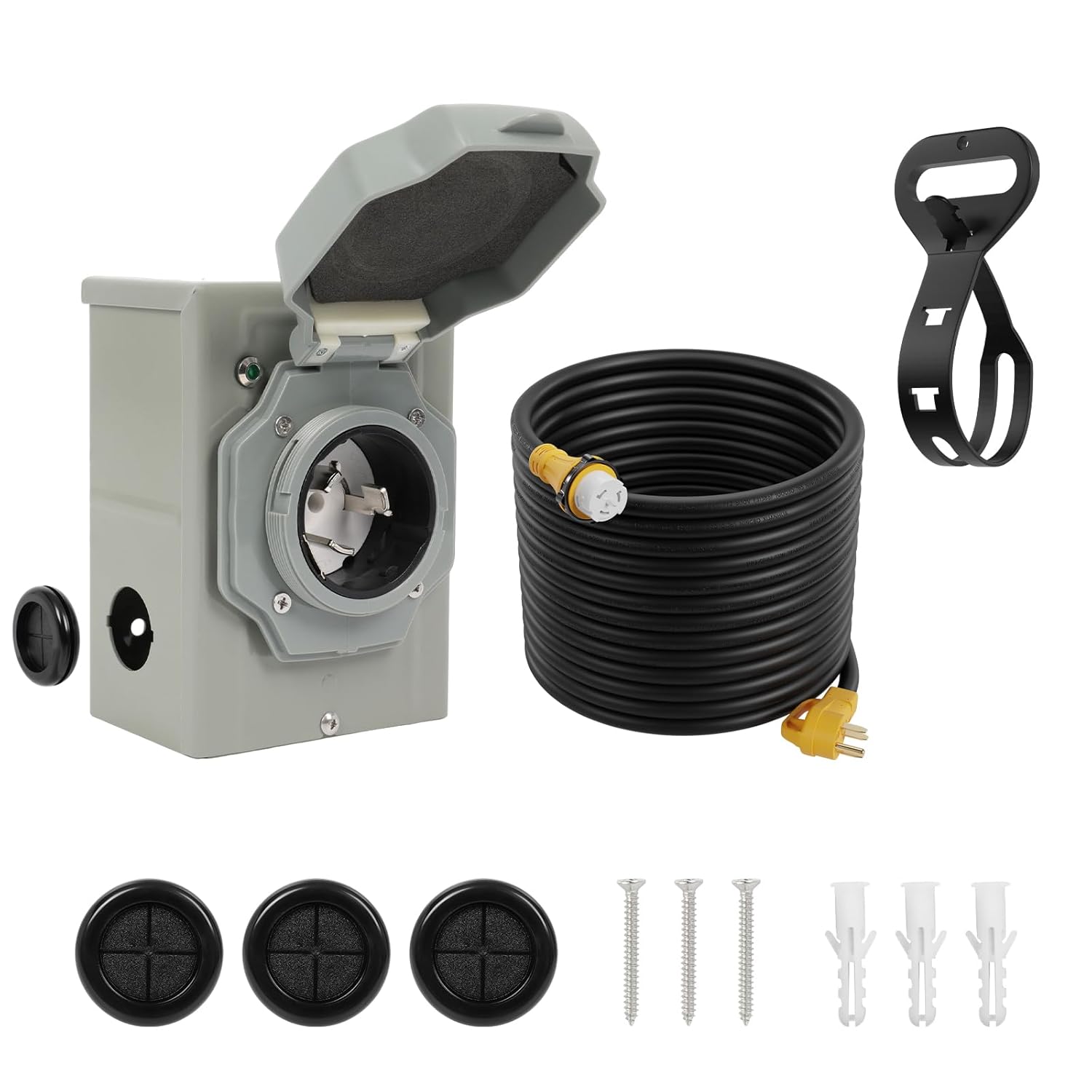 50AMP Generator Cord and Power Inlet Box, NEMA SS2-50P Pre-Drilled Generator Power Inlet Box with LED Power Indicator, 50 FT 14-50P to SS2-50R Extension Cord with Cord Organizer, ETL Listed