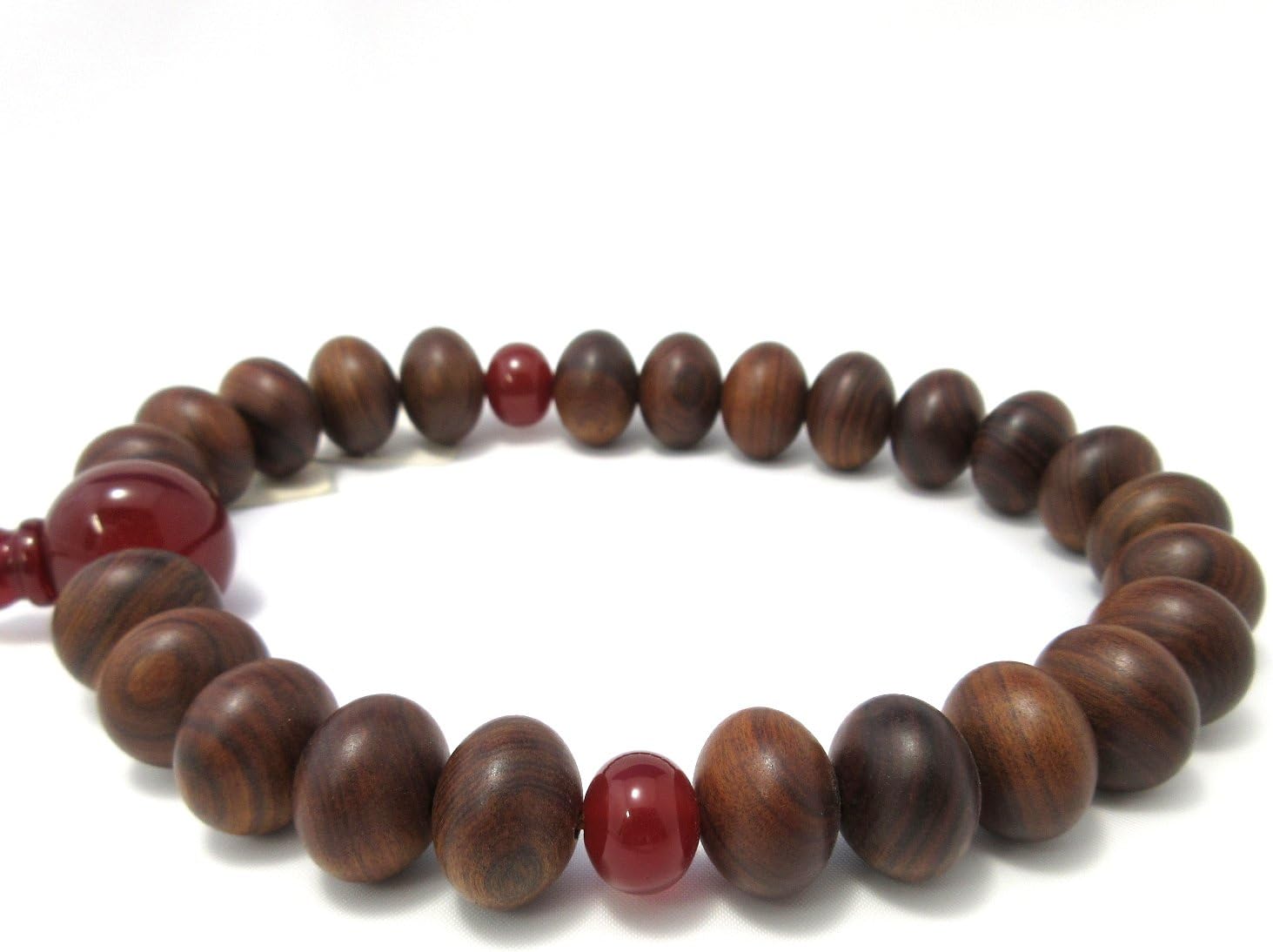 Sendan Wood Lense Beads & Red Agate Japanese Juzu Buddhist Prayer Beads Handemade in Kyoto Japan JUA21