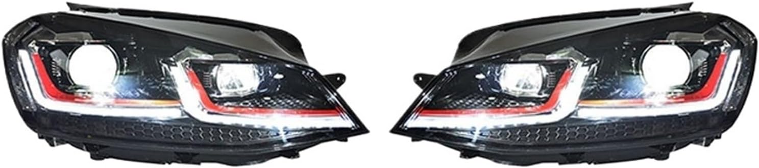 Car Headlights Compatible For VW Golf 7 7.5 MK7 2013-2020 Low To LED Auto Headlamp Assembly Projector Lens Accessories Kit(Red,Golf 7.5,RHD)