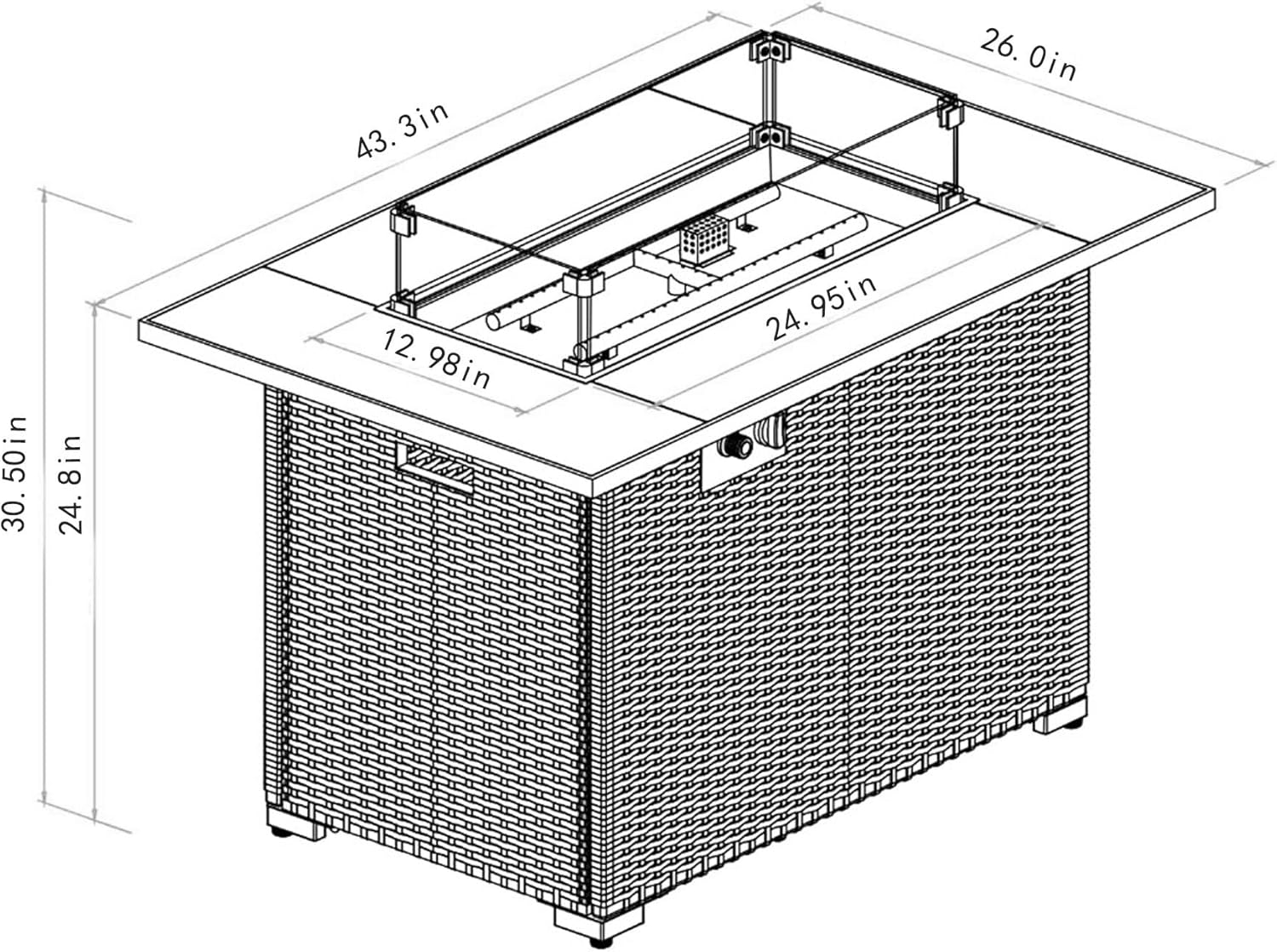 44-inch Rectangular Propane Fire Pit Table, 50000 BTU Outdoor Patio Heater with Gray Marble Top & Wicker Base, CSA Certified 2-in-1 Dining Table for Deck Garden