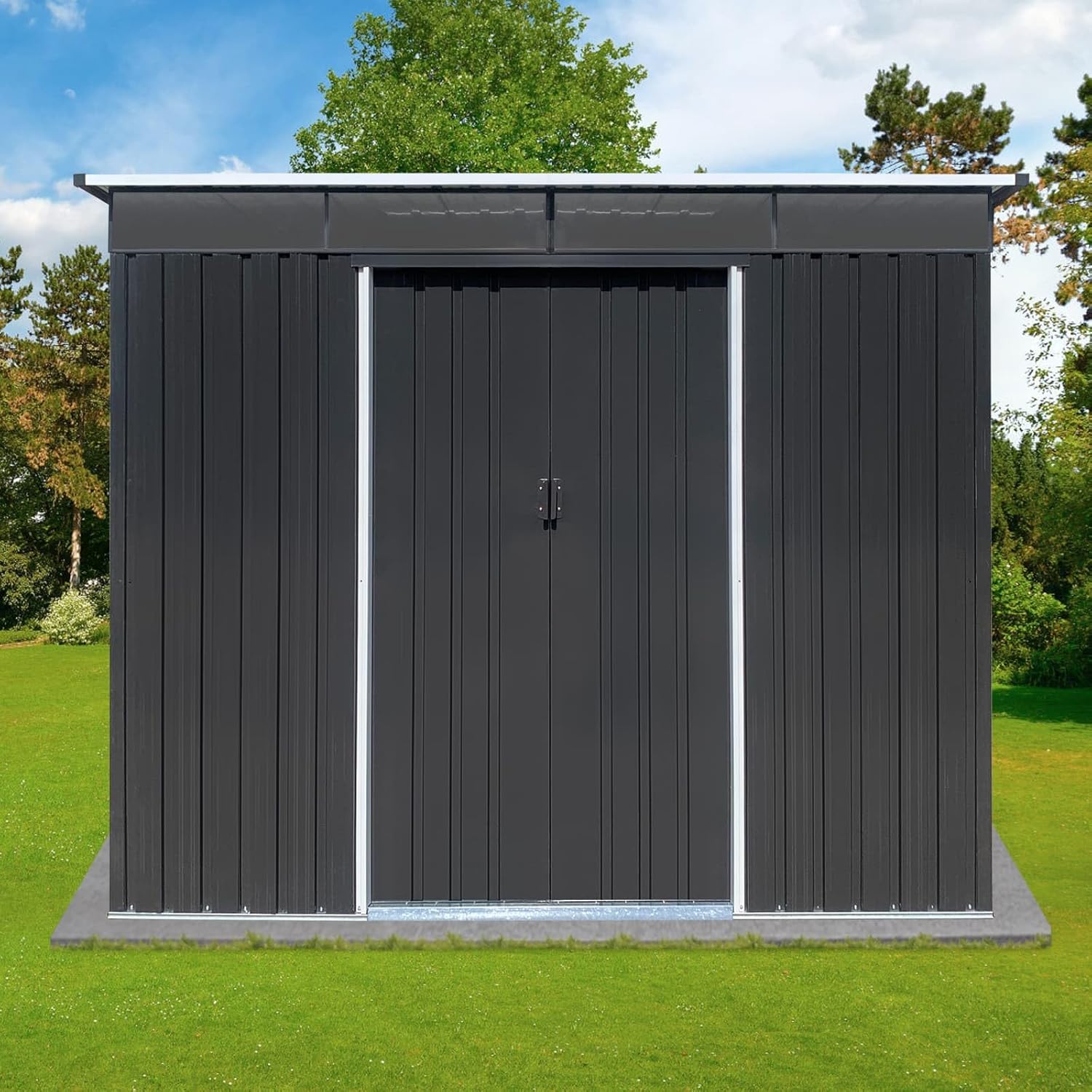 ZeHuoGe Metal Garden Sheds with Punched Vents, Outdoor Storage Sheds, Heavy Duty Storage House,Garden Tool Shed for Backyard Garden Patio (Black, 6 x 8 Ft)
