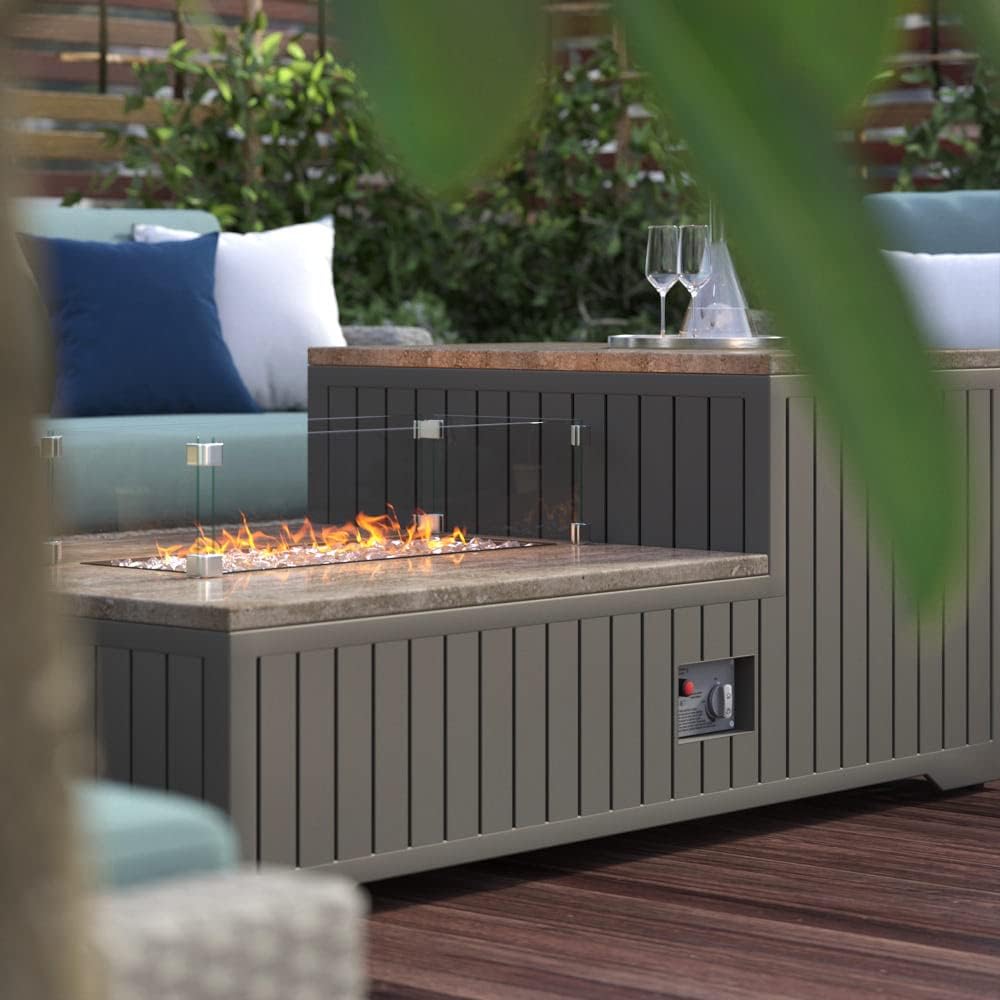 RST Brands Portofino Comfort 56x31 Stone Fire Pit Table - Gray