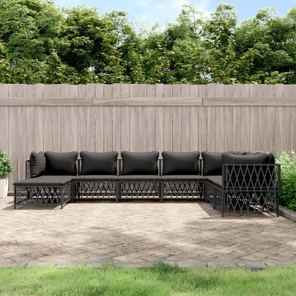 8 Piece Patio Lounge Set with Cushions Anthracite Steel, Patio Furniture Sets, Outdoor Furniture