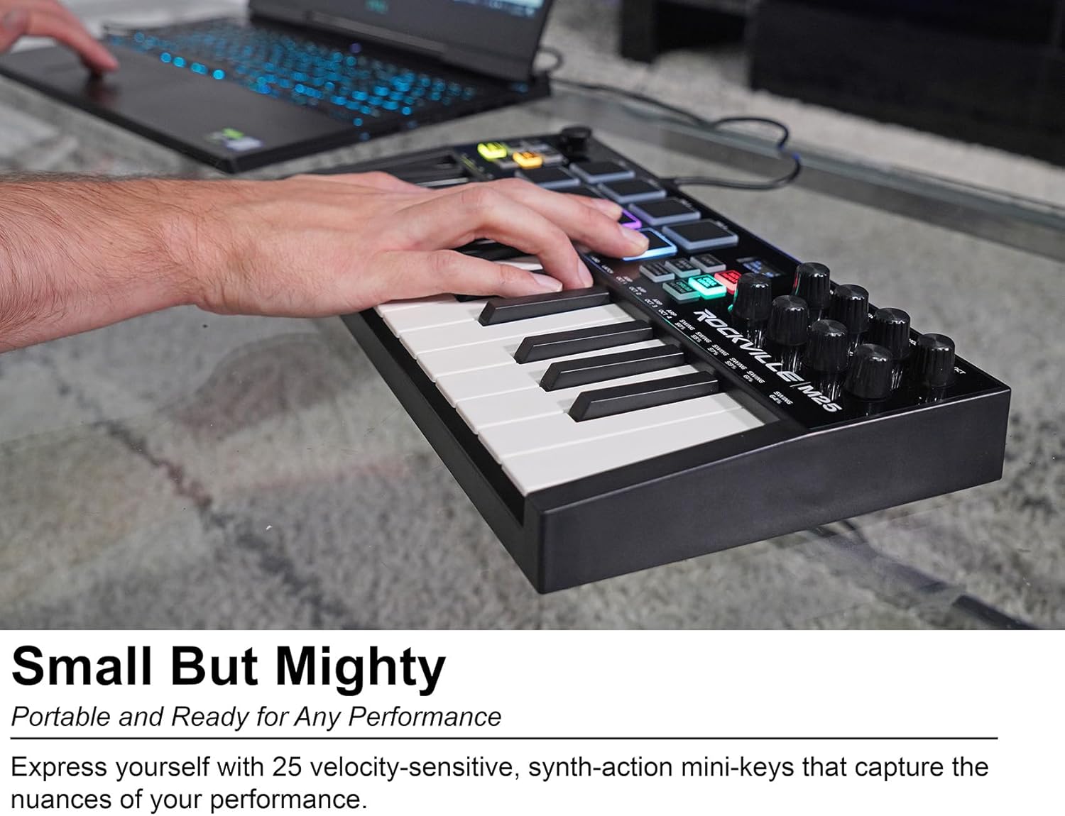 Rockville M25 Black 25 Key USB Wireless Bluetooth Keyboard Controller+Headphones