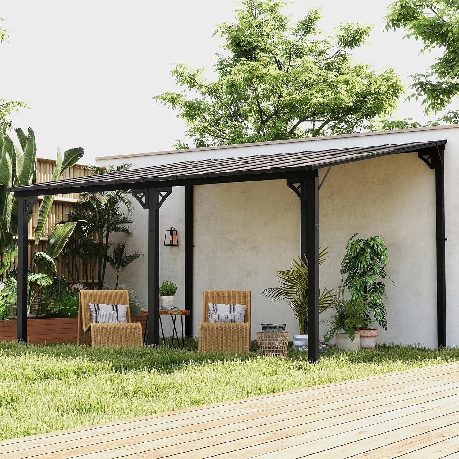 12x14FT Outdoor Polycarbonate Gazebo, Sloped Roof Pergola with Durable Metal Frame, Weather-Resistant Canopy for Garden, Patio, and Backyard Spaces