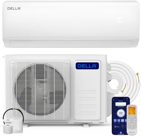 DELLA Econo Series 17000 BTU 17 SEER2 Mini Split Air Conditioner, Cools up to 1000 Sq. Ft, Works with Alexa and Wifi, 230V Heater Ductless Inverter System with Heat Pump, 16.4ft Installation Kit