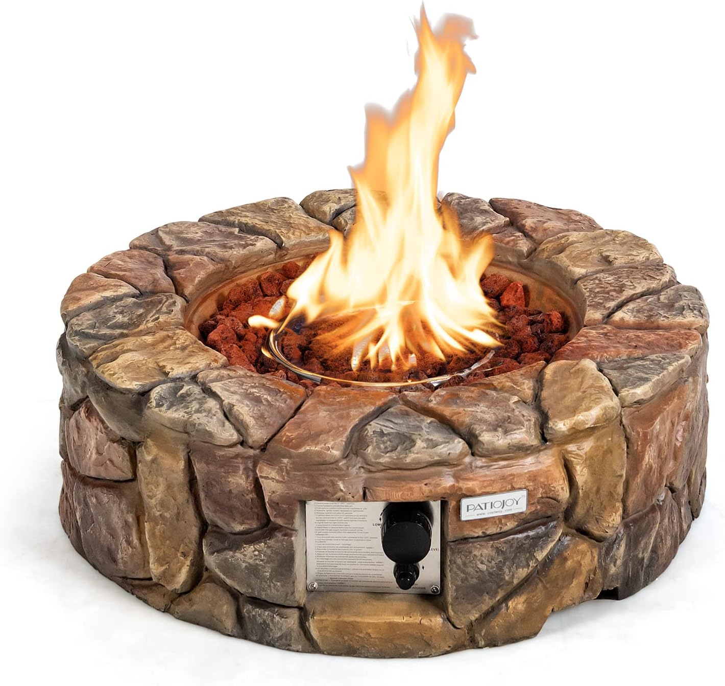 S AFSTAR Propane 40,000 BTU Gas Fire Pit Stone, Outdoor Gas Burner w/Electronic Ignition Lava Rocks, Weather-Resistant Pit Cover, Ideal for Patio Garden Backyard Deck, Gas Fire Pit Table (Brown)