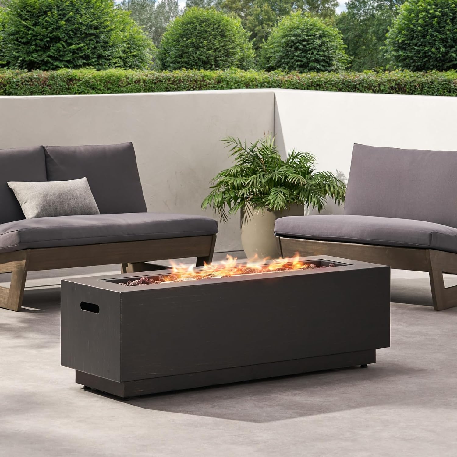 Penau 40 Inch Outdoor Rectangular Iron Propane Fire Pit - 50,000 BTU Heating Power - Dark Grey Finish (Tank Cover Not Included) - Simple Setup, No Assembly Required