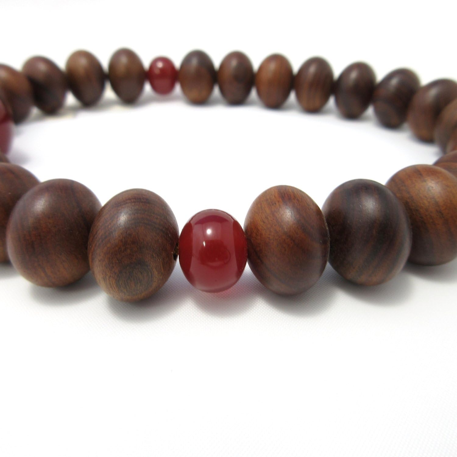 Sendan Wood Lense Beads & Red Agate Japanese Juzu Buddhist Prayer Beads Handemade in Kyoto Japan JUA21