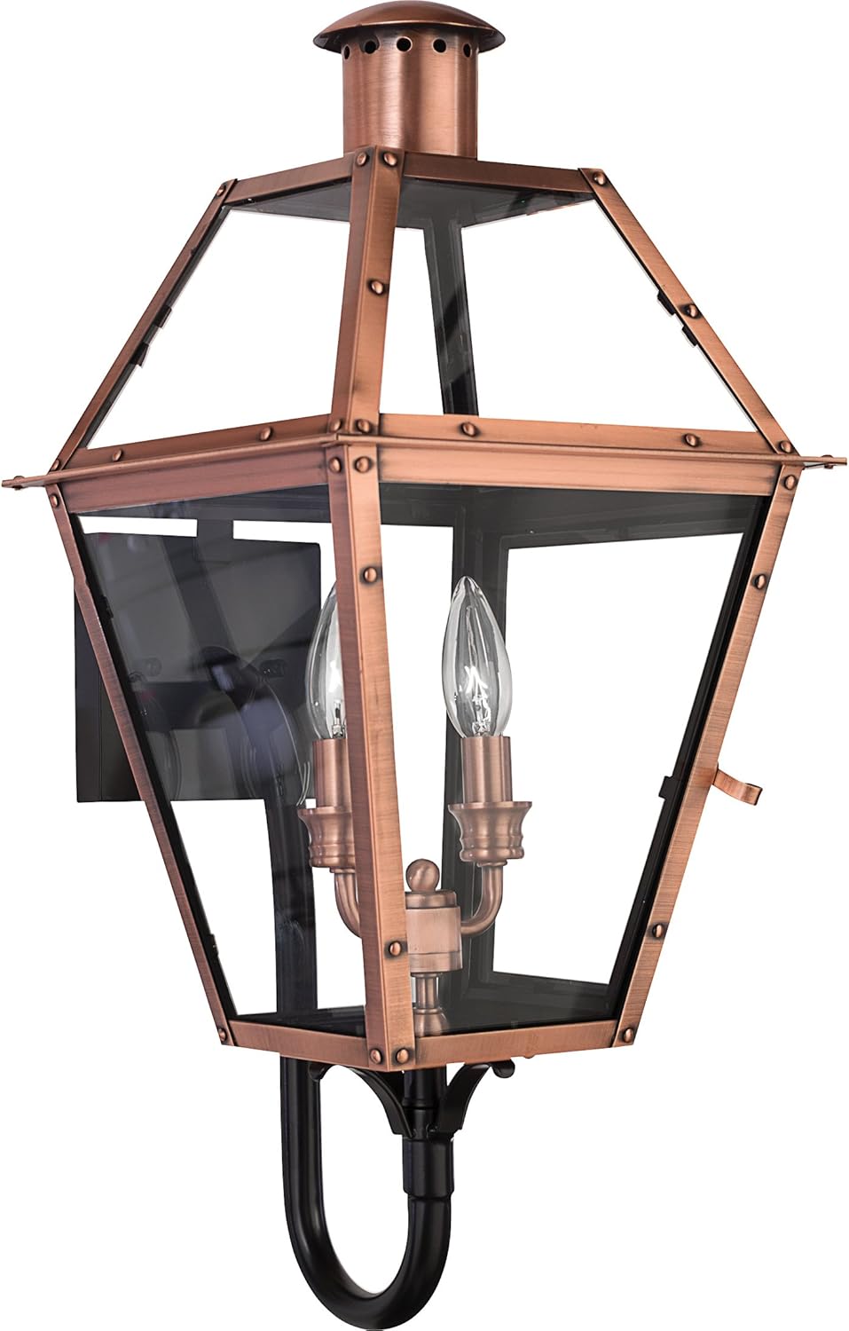 Quoizel Rue De Royal Charleston Outdoor Wall Lantern, 23.5 Inch 2-Light Aged Copper Vintage Wall Sconce, French Country Wall Light, Clear Glass, Outside Lights for Patio, Porch, Garage or Yard