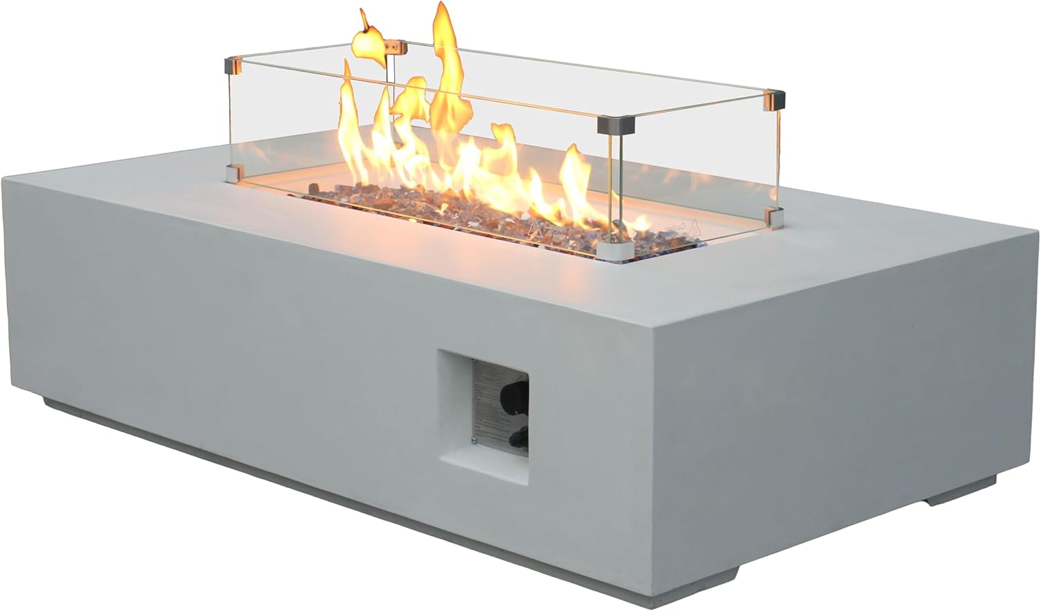 GOWE 52 Inch Outdoor Concrete Propane Gas Rectangle Fire Pit Table in Antique White Color