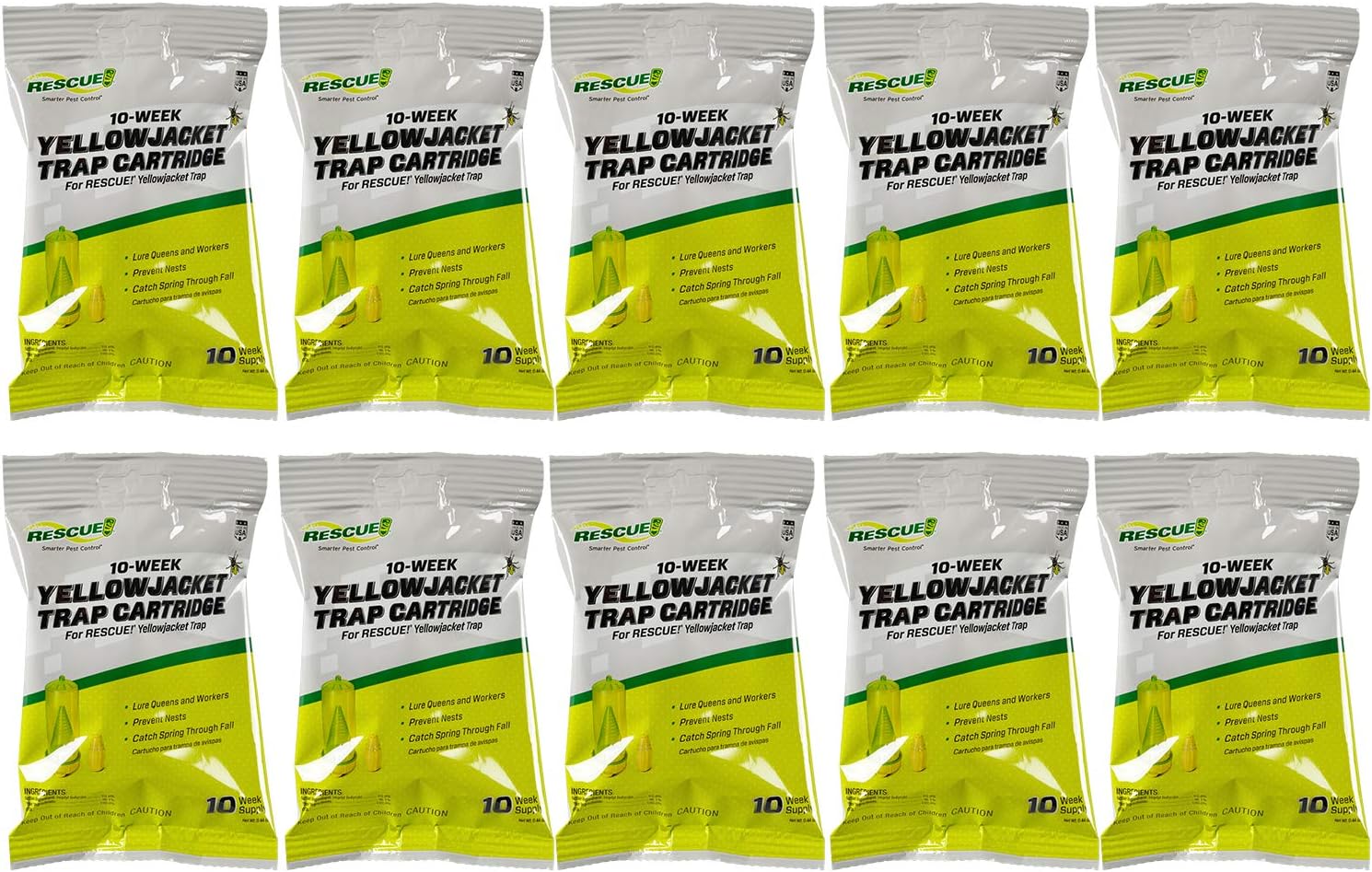 RESCUE! Yellowjacket Attractant Cartridge (10 Week Supply) – for RESCUE! Reusable Yellowjacket Traps - (10 Pack)