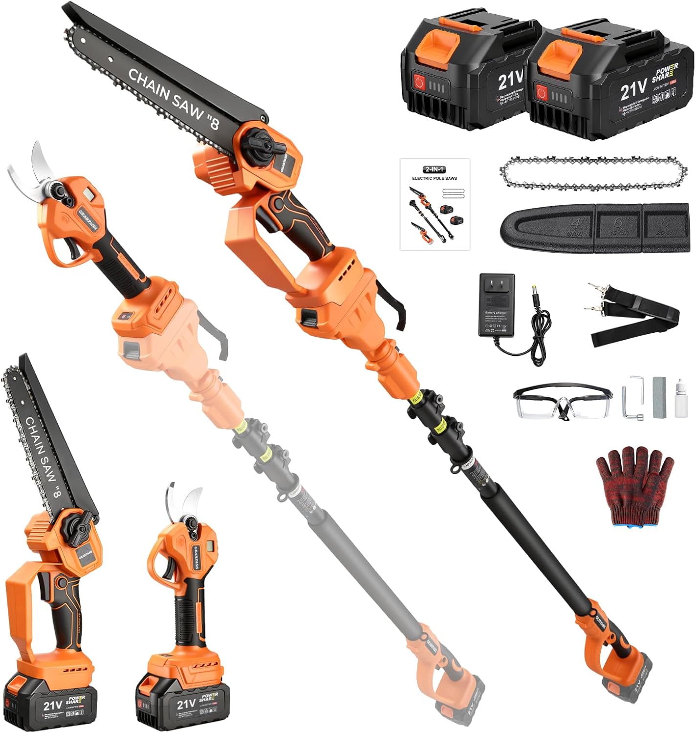 4-in-1 Cordless Electric Pole Saw, 8
