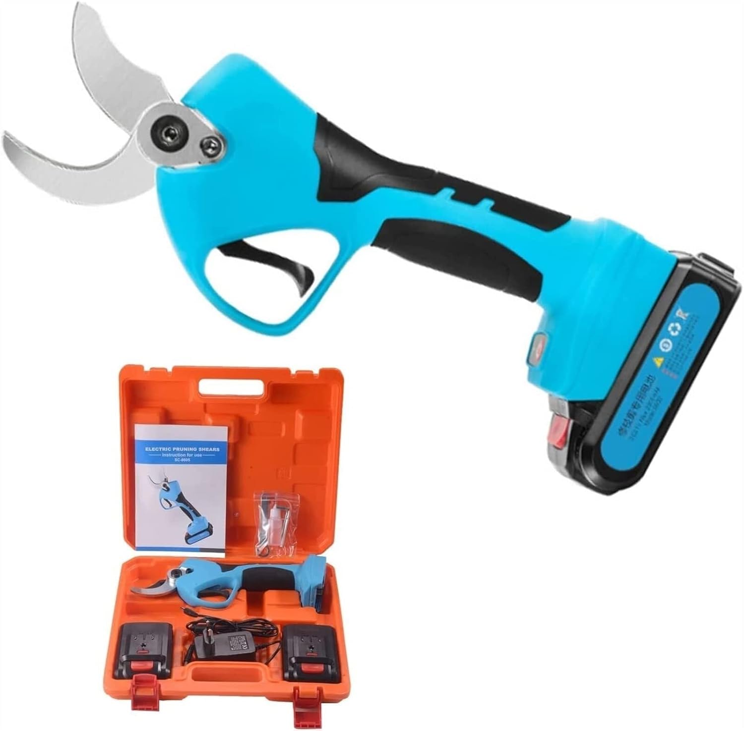 Electric Pruning Shears 21V, Cordless Battery Powered Pruner with 2 Rechargeable 21V Lithium Batteries, 1.58Inch/40mm Cutting Diameter, Brushless Motor, for Tree & Branch Trimming