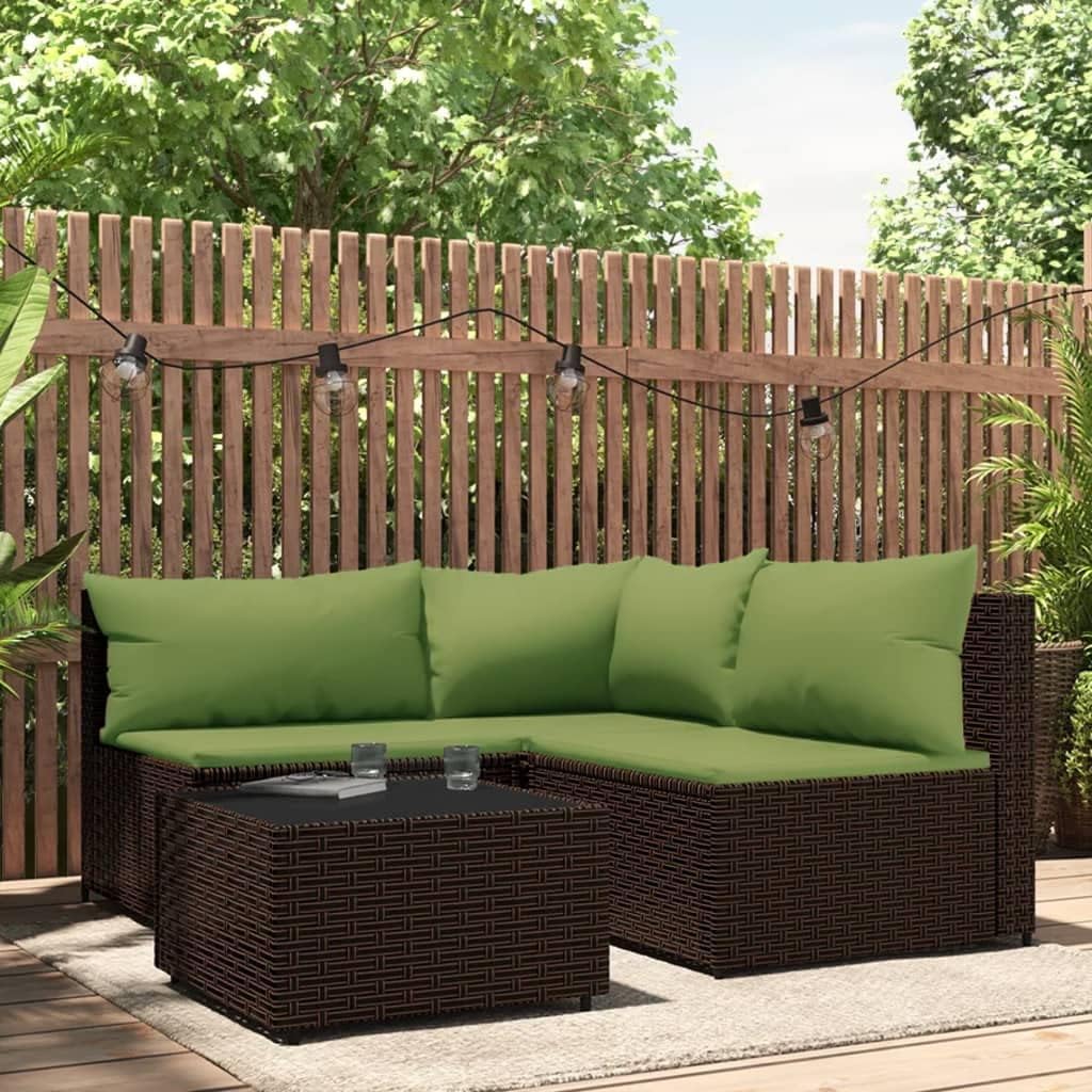 4 Piece Patio Lounge Set with Cushions Brown Poly Rattan,Elegant and Durable PE Rattan Outdoor Patio Lounge Set for Garden and Balcony Outdoor Furniture, Patio Seating
