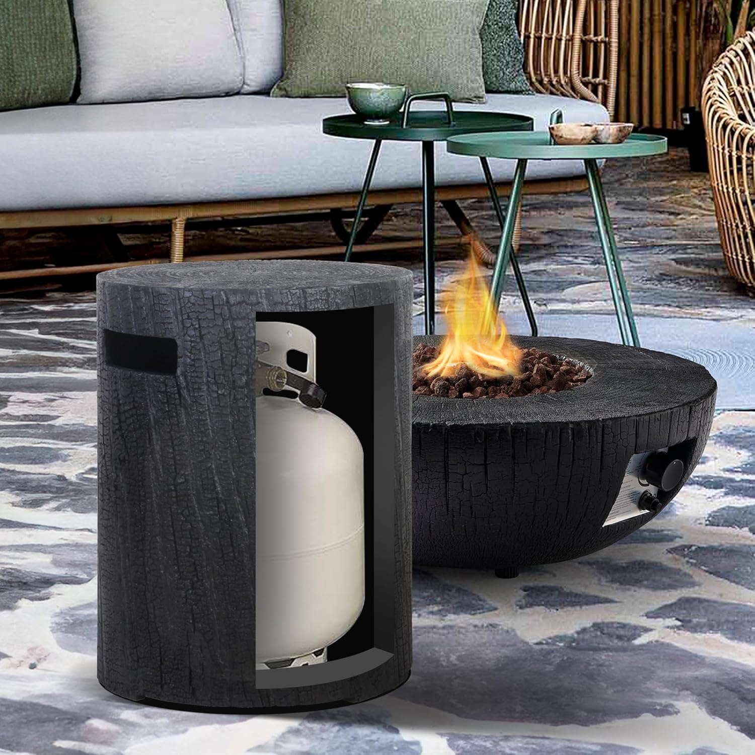 2-Piece Outdoor Propane Fire Pit w Tank Table, 28