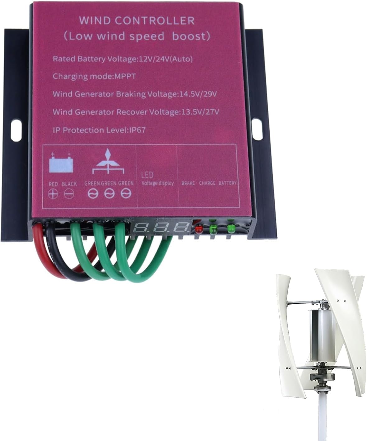 16000W MPPT Efficient Wind Turbine Charge Controller, 12V/24V 48V Waterproof Wind Turbine Generator Charge Controller Regulator(Red)