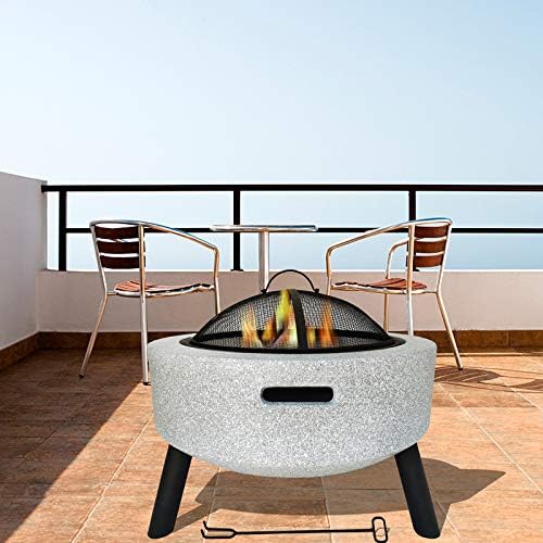 Outdoor Round Fire Pit, Fire Bowl for Garden and Patio (3 in 1Fire Pit Square Table & Grill) Bowl BBQ with Poker, Grill, Mesh Lid, Grate