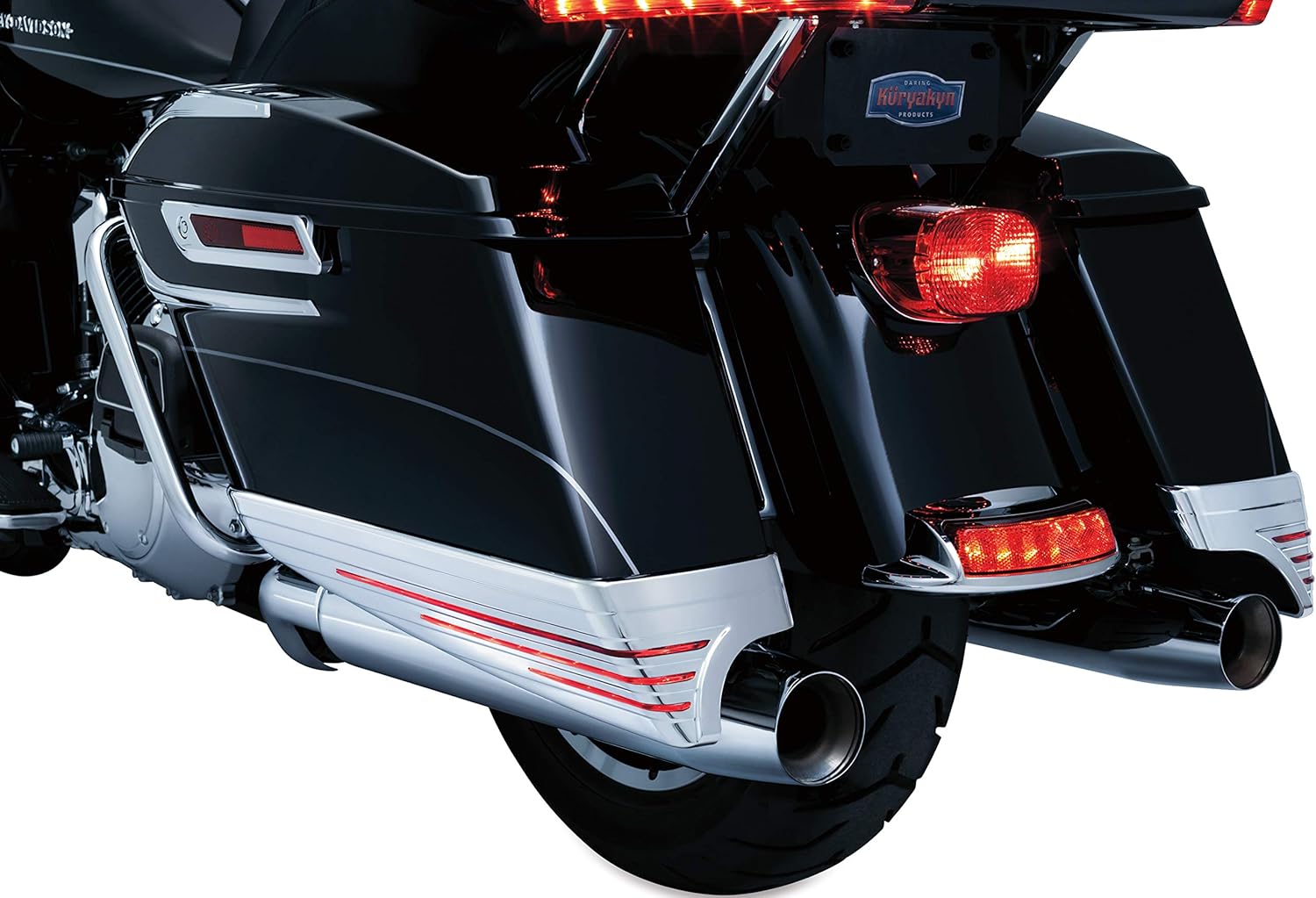 Kuryakyn 7292 Motorcycle Lighting Accent Accessory: LED Saddlebag Extensions with Red Lenses for 2014-19 Harley-Davidson Motorcycles, Chrome, 1 Pair