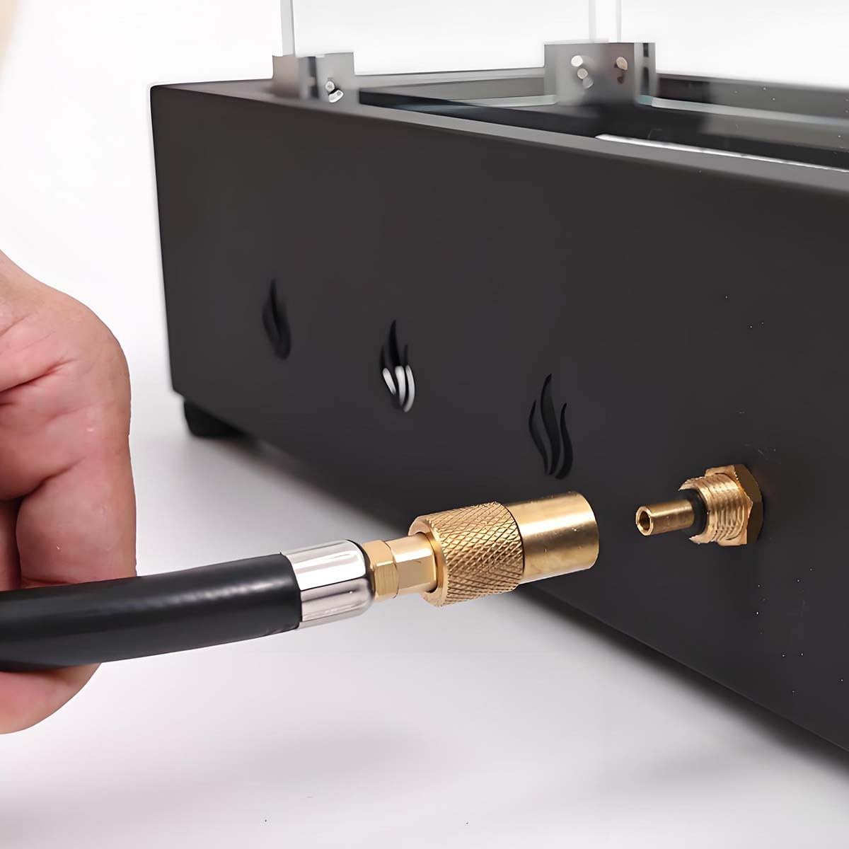 Linear Tabletop Propane Fire Pit Patio Heater with Glass Wind Guard Adjustable Flame Control Knob Blue Fire Glass Smokeless Fire Pit Small Fireplace for Patio Table Camping