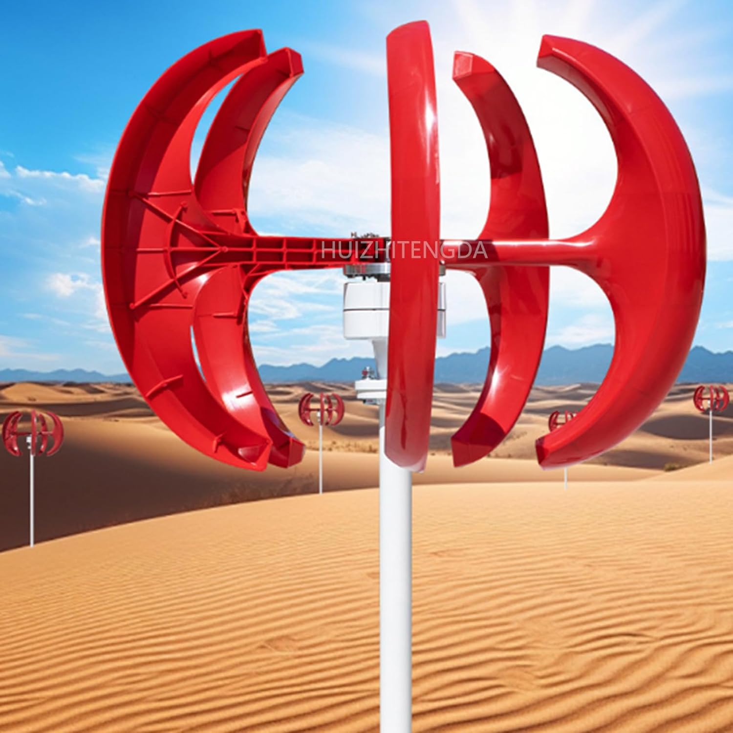 5 Blades 3Phase Alternator, 3000W Vertical Wind Turbine Generator Windmill 12V 24V 48V Set with Controller Suitable for Courtyard Lighting(Red)