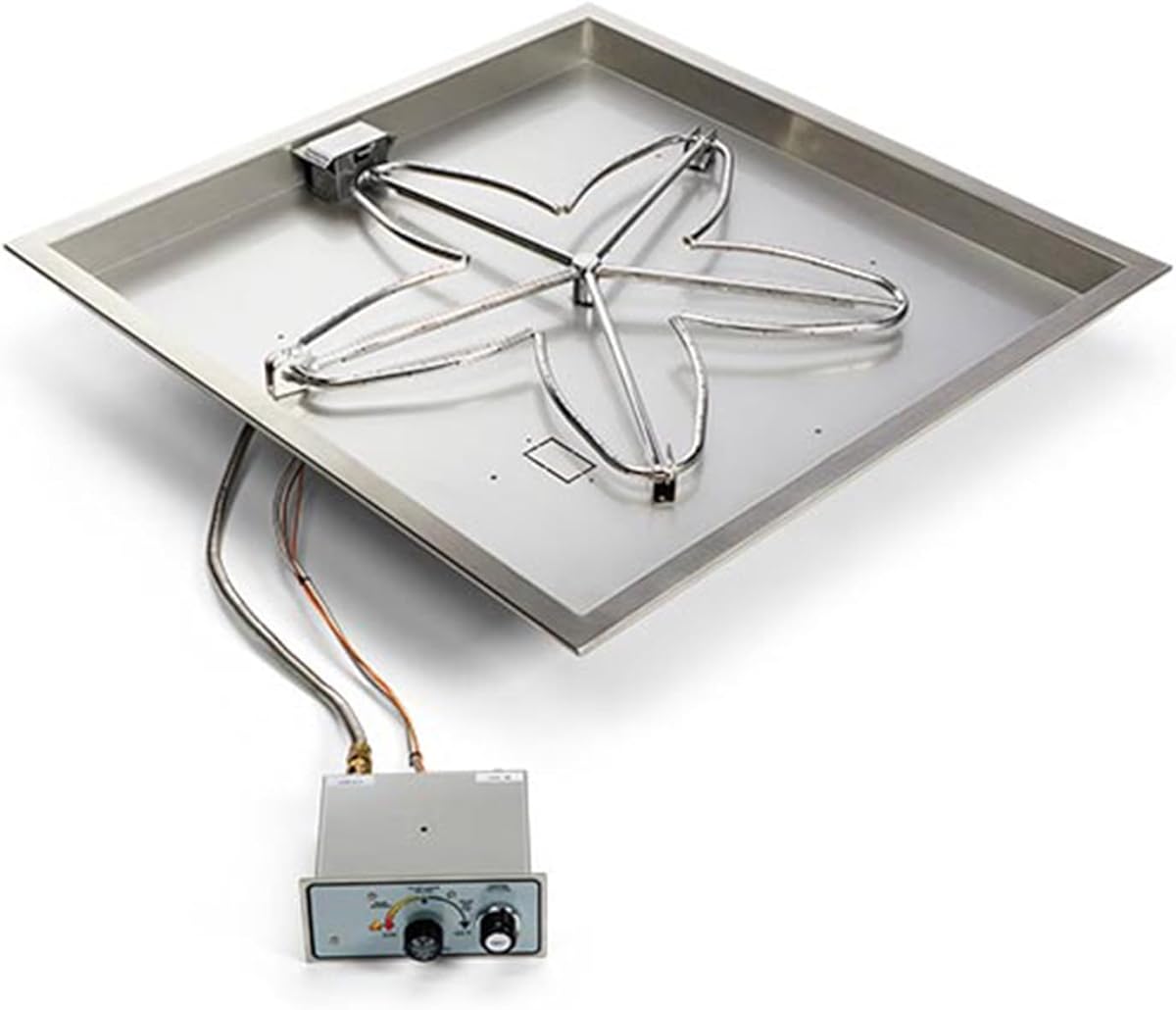HPC Fire UL Listed Push Button Flame Sensing Gas Fire Pit Kit, 36x36-Inch Bowl Pan (FPPK36-SQBL-FLEX-NG), Natural Gas