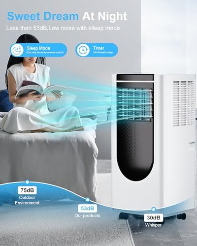 8,000 BTU Portable Air Conditioners, 4 Modes Portable AC Unit with Fast Cooling/Energy Efficient/Remote/24Hrs Timer for Bedroom/Dorms/Indoor Rooms, White