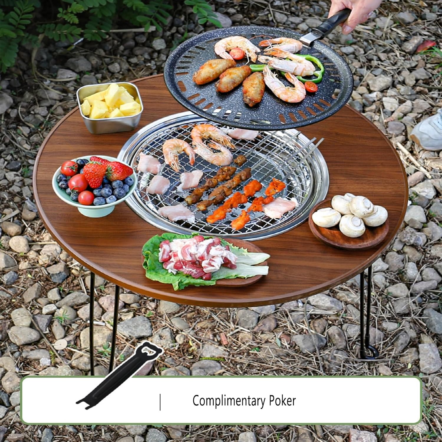 TemkIN Multifunctional Fire Pit Table, Folding 3-in-1 Round Laminated Wooden Tabletop, Portable Bistro Table, for Outdoor Garden Patio