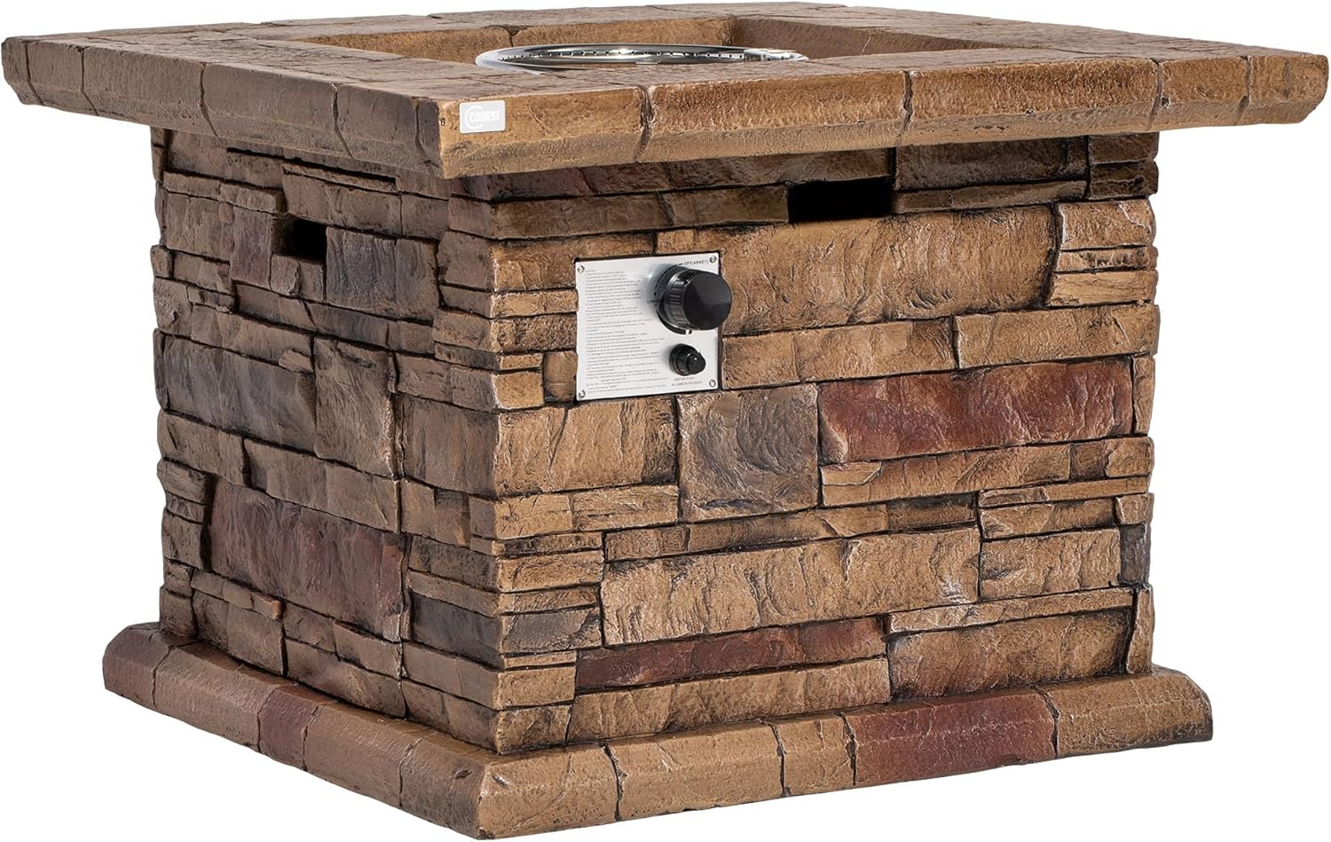 SUNBURY Outdoor 35 Inch Propane Fire Pit Table, Square Patio Fire Table 50,000 BTU Concrete Fire Table w Brown Fire Glass