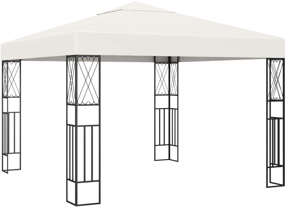 Cream Polyester Gazebo, 9.8x9.8 ft Square Outdoor Canopy Tent with Powder-Coated Steel Frame, Water Resistant UV Protection for Patio, Garden, Terrace Outdoor Structures