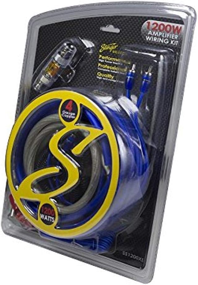Stinger 4-Gauge Copper Amplifier Wiring Kit, 1200 Watt Sub Wiring Kit, Complete Amp Wiring KIt for Complete Installation (4 Gauge - 1200 Watt)