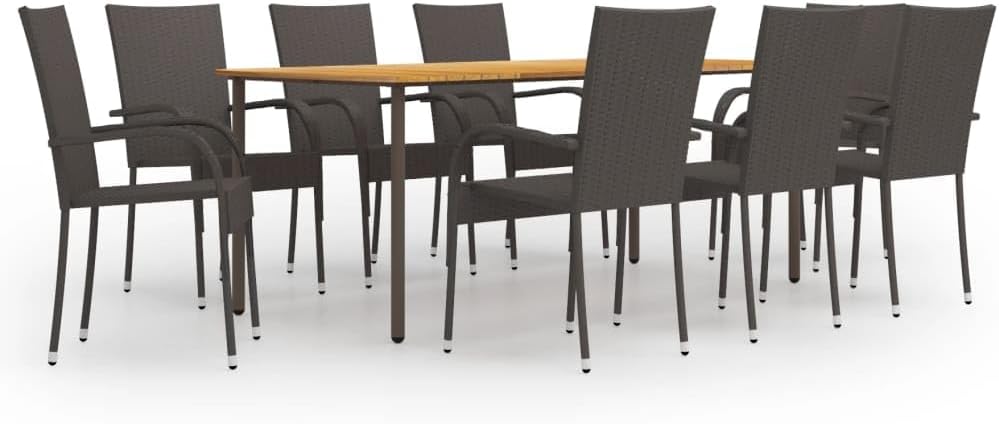 9 Piece Patio Dining Set Poly Rattan Brown,Versatile Patio Dining Set: Acacia Wood Table with Stackable PE Rattan Chairs for Outdoor Gatherings Furniture Sets for Patio, Lawn & Garden