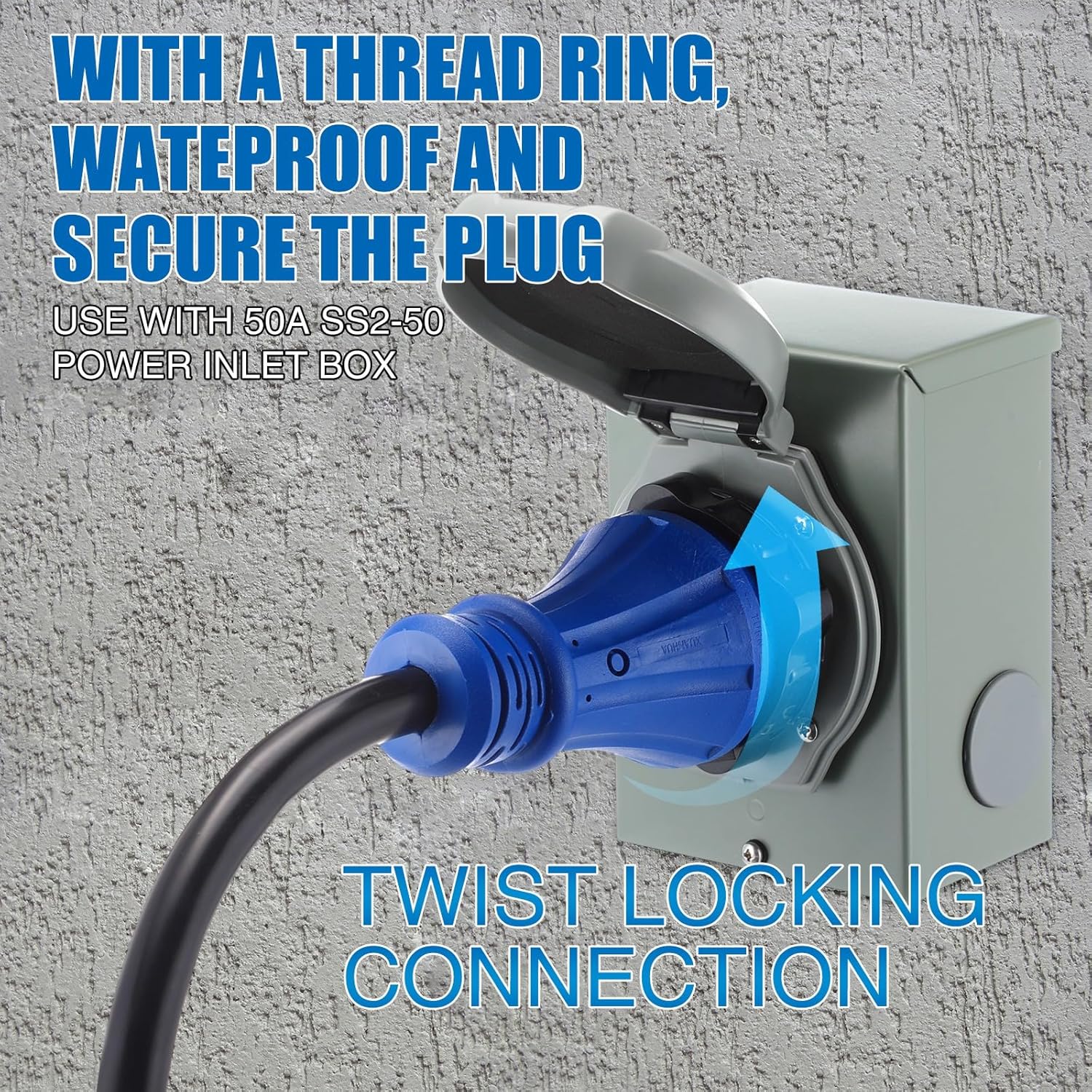 30 to 50Amp Generator Cord and Power Inlet Box, L14-30P to SS2-50R Locking Lock Connector with Pre-Drilled SS2-50P Inlet Box, Generator to House Cord Waterproof Combo Kit, ETL Listed(25ft)