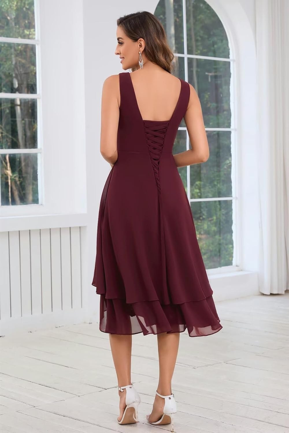 BANTRATIC 2 Pieces Mother of The Bride Dresses for Wedding 3/4 Sleeve Knee Length Hi-Lo Chiffon Sequin Formal Party Gown