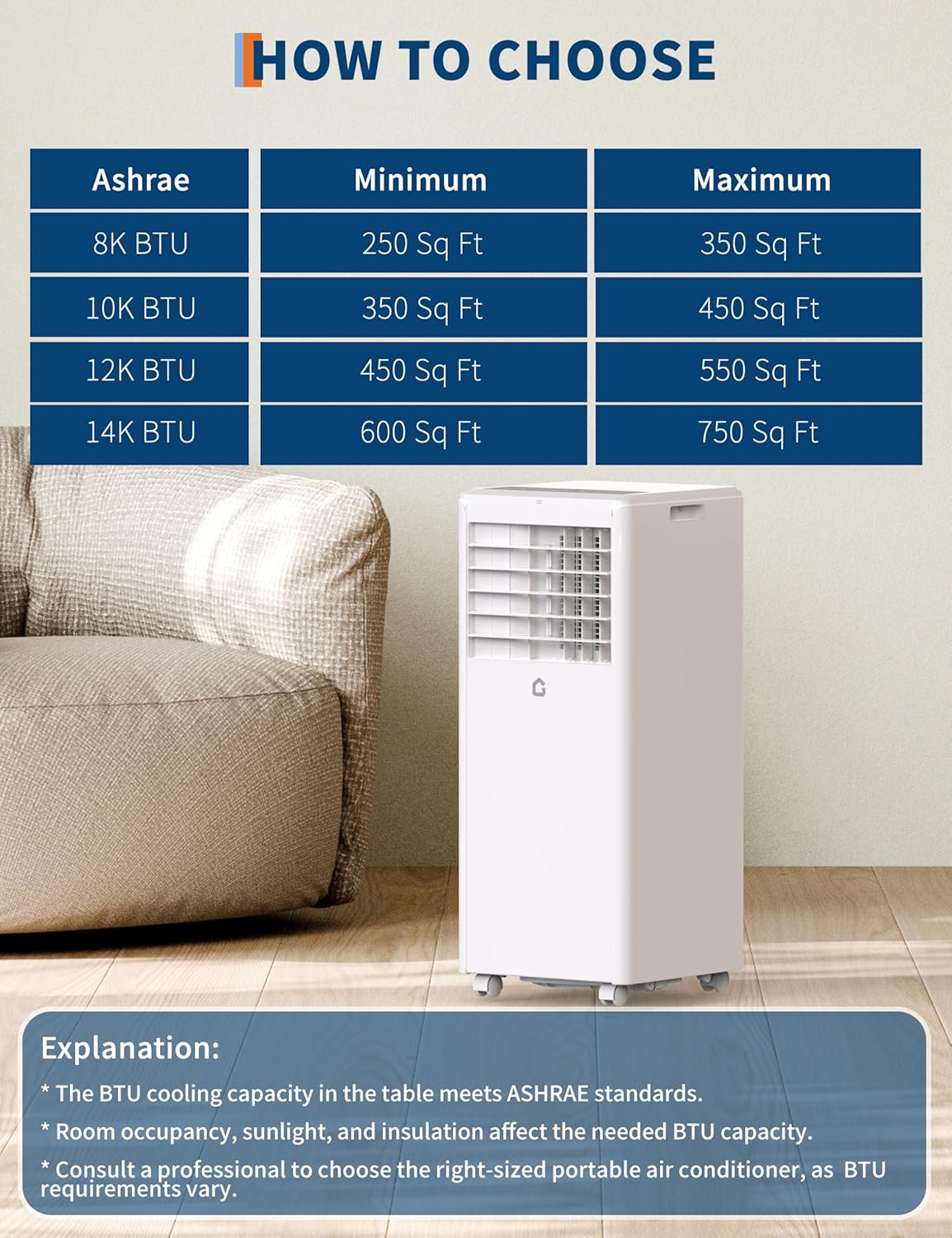 8000 BTU Portable Air Conditioner, Room Air Conditioner with Cooling, Dehumidifier, Fan, Portable AC Units for Room Cooling Up to 350sq.Ft, Remote Control, Sleep Mode, Black Cover