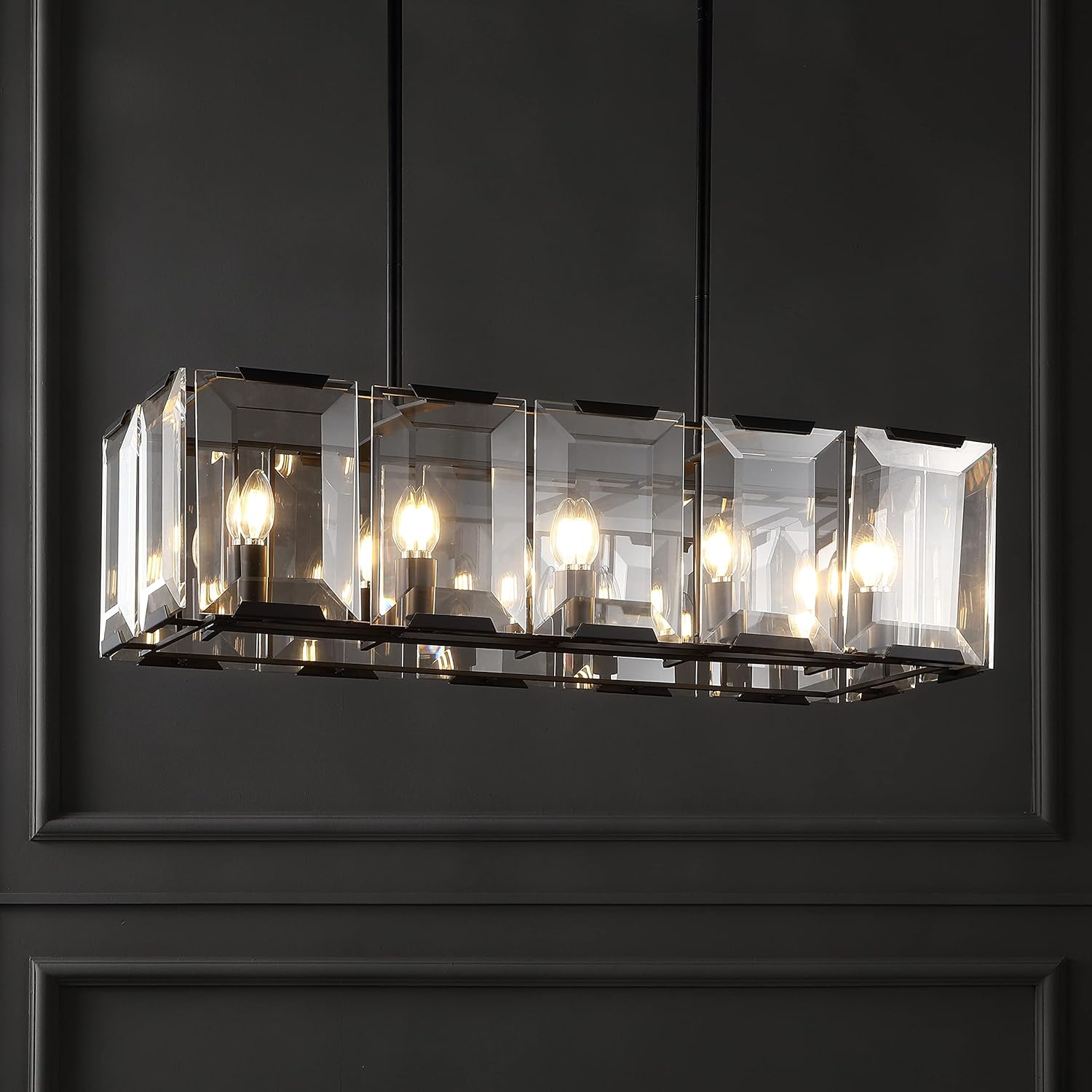 SAFAVIEH Lighting Collection Merissa Art Deco Crystal 15-inch Diameter Adjustable Hanging Linear Chandelier Light Fixture (LED Bulbs Included)