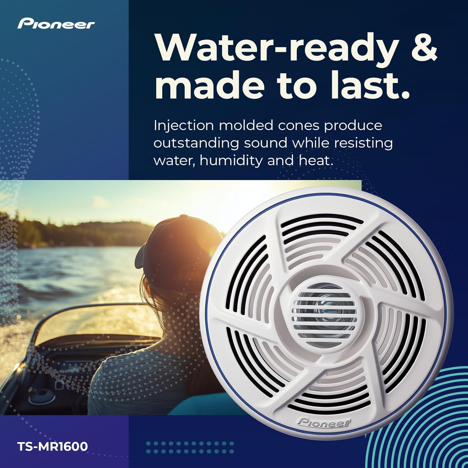 Pioneer TS-MR1600 6.5” Speakers (Pair) – 100W Max, Water-Resistant + UV-Protected, Built for Boats, UTV, ATV, SXS, Outdoor, Marine, All Purpose Speakers