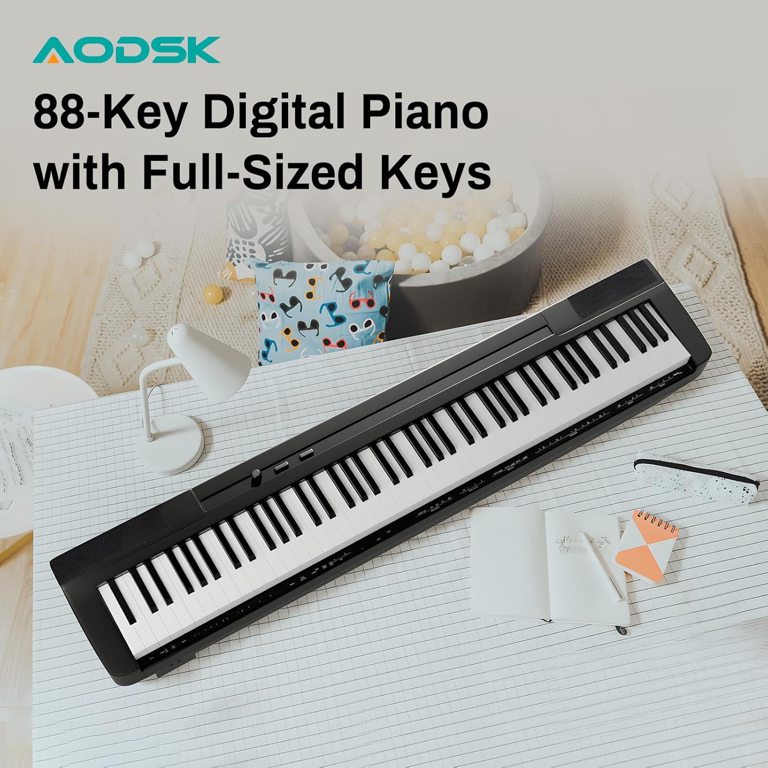 AODSK 88 Key Weighted Keyboard Digital Piano,Grade Hammer Action Keyboard for Beginner Portable Electric Piano, Black (Three-pedal)