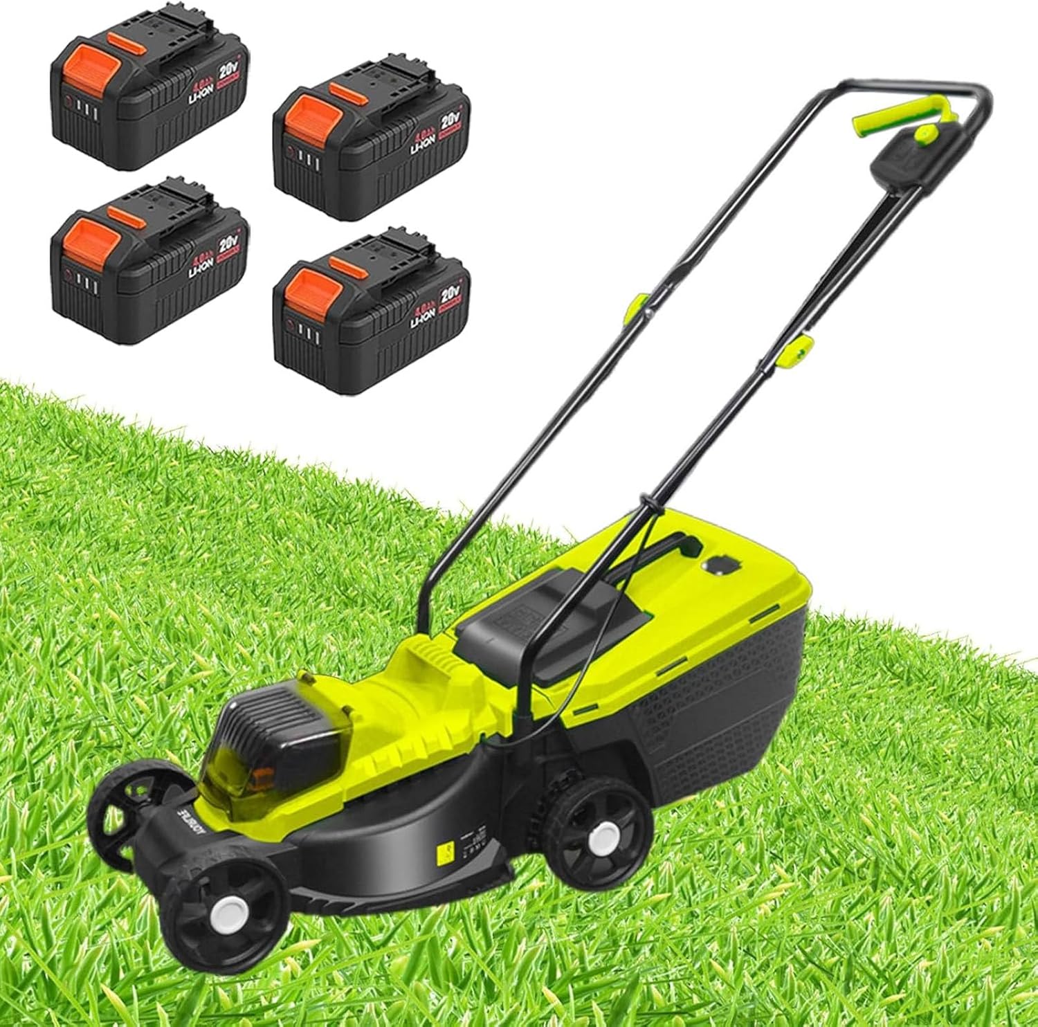 Cordless Lawn Mower with 3400 RMP High Speed Cutting, Push Lawn Mower with 4.0Ah Battery x 2/4 & Fast Charger Included, 30mm/50mm/70mm Cutting Heights Self-Propelled Mower with 40L Bagger,Battery*4