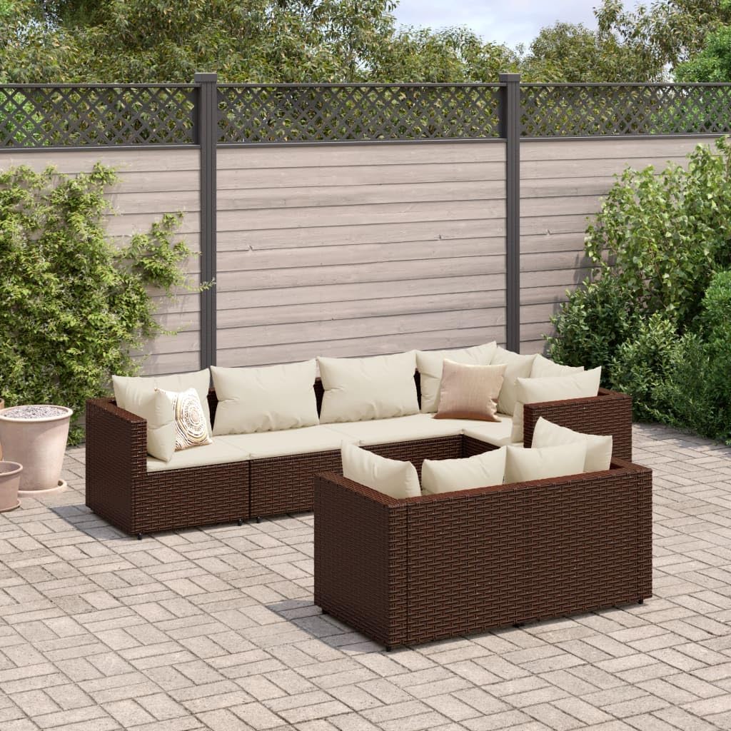 7 Piece Patio Lounge Set with Cushions Brown Poly Rattan,Outdoor Rattan Lounge Set with Modular Design and Comfortable Cushions for Patio and Garden Patio Furniture Sets, Outdoor Furniture Sets