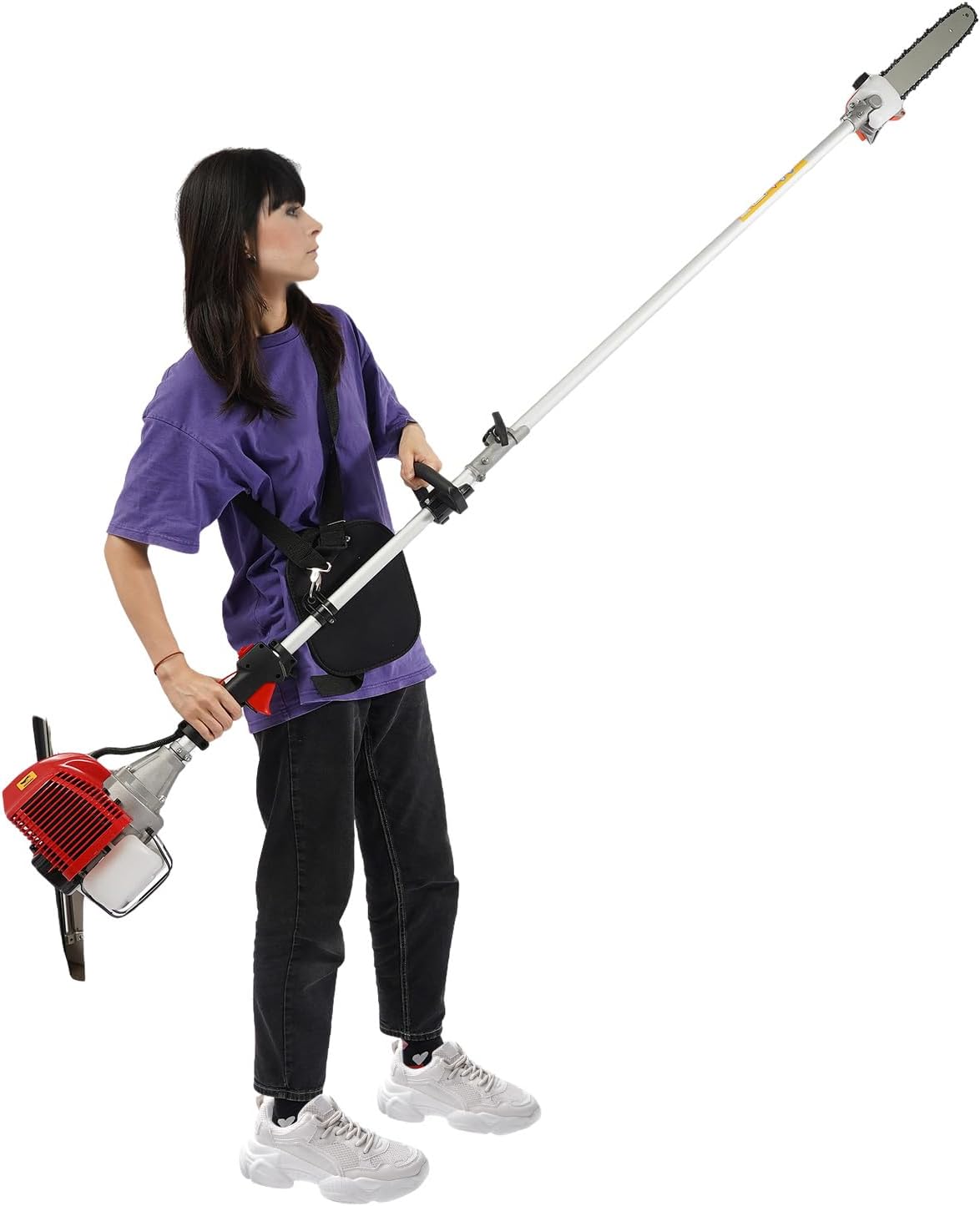 Gas Pole Saw, 43cc 2-Stroke Telescoping Pole Chainsaw (7.87-11.48ft Adjustable), 1.25KW/6500-8500RPM for Tree Trimming and Pruning, 12in Manganese Steel Chain, 33.81oz Fuel Tank