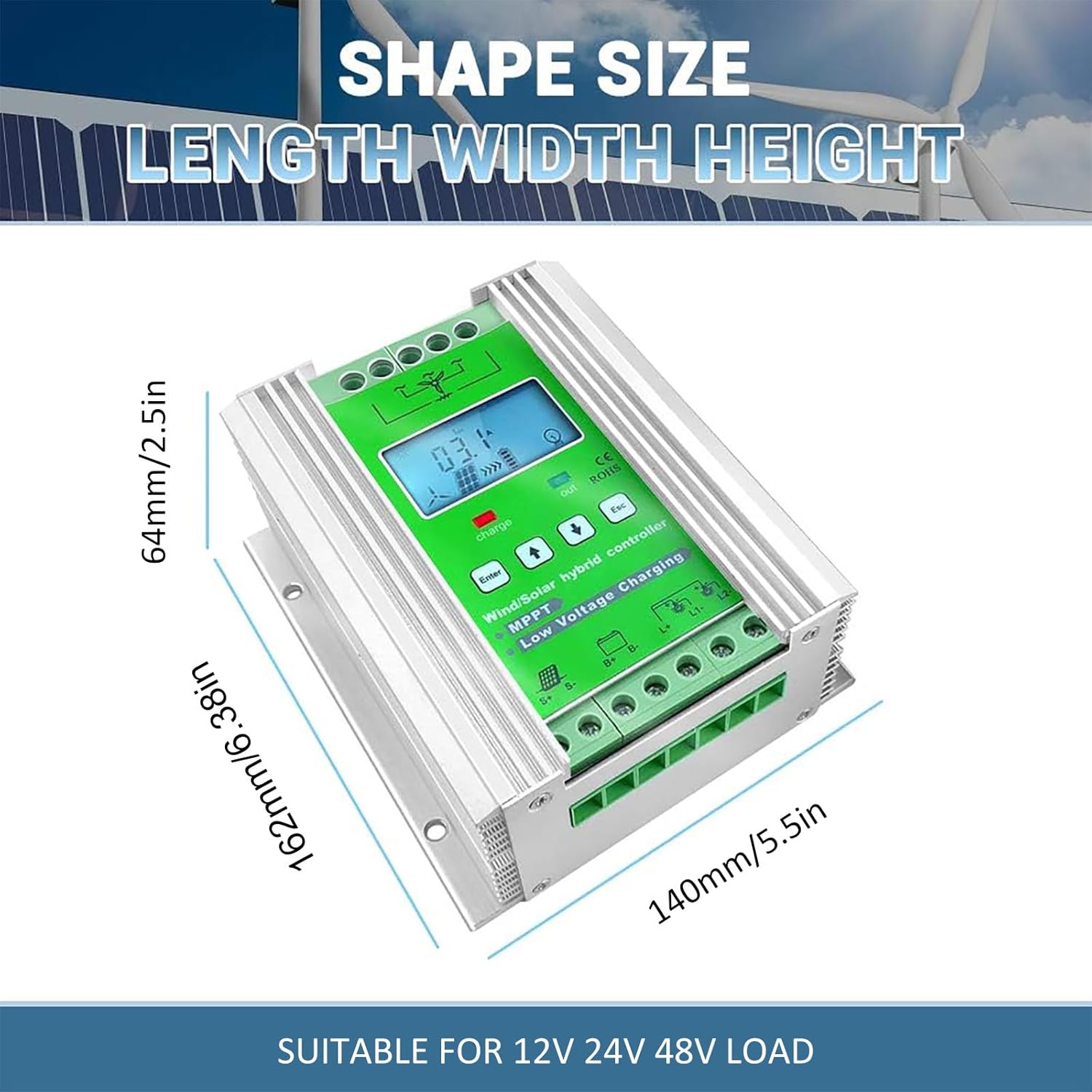 Wind Solar Hybrid Charge Controller, MPPT, 12V 24V 48V, LCD Energy Charge Controller, 6000W Wind 8000W PV Solar, for Wind Turbine, Solar Panel, Wind Solar Supplementary System,24V