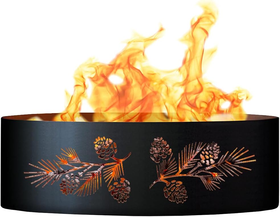 PD Metals PB0948 Pine Bough Unpainted 12 in. Tall 48 in. Diameter Outdoor Fire Ring - 48 x 48 x 12 in. - Rustic Black Color