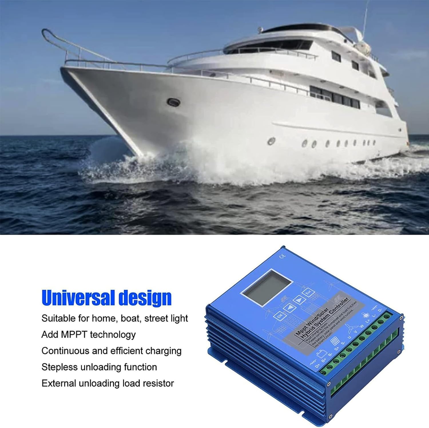 10A 20A 30A MPPT Wind Solar Hybrid Controller,10000W Solar Panel Wind Generator Charger with Dump Load 12V 24V 48V Suitable for All Wind Turbines (Blue),48V