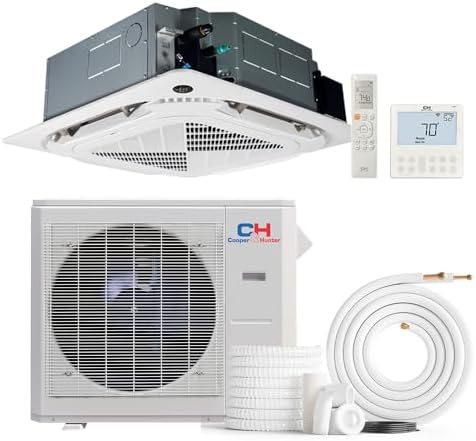 Cooper & Hunter 24,000 BTU Ceiling Cassette Ductless Mini Split Air Conditioner & Heat Pump – 22 SEER2 – Includes 16FT Installation Kit & Wall Thermostat – Cooling & Heating Inverter System