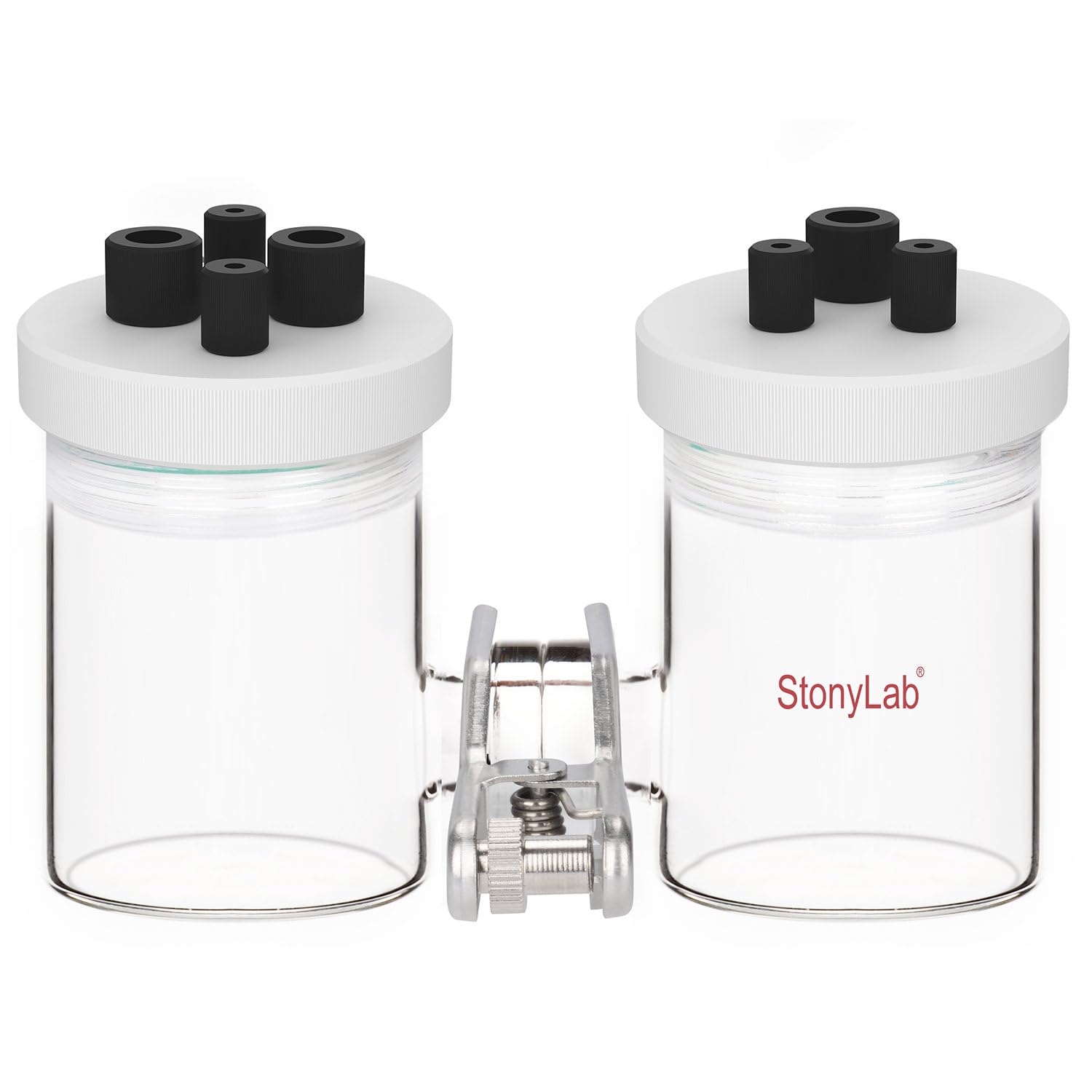stonylab H-Type Electrolytic Cells, Borosilicate Electrochemical Cell with Double Electrolytic Cell Replaceable Ion-Exchange Membrane Electrolyzer Sealed Electrochemical Cells with PTFE Lids, 100 ml