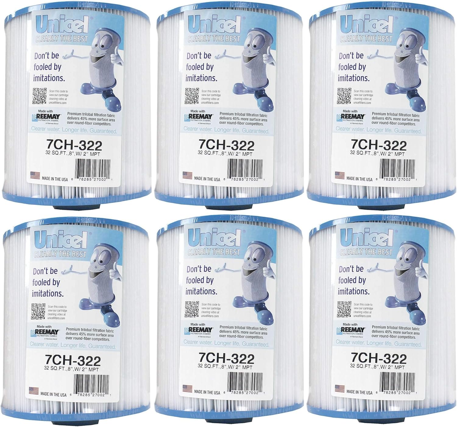 Unicel 7CH-322 32 Square Foot Media Replacement Hot Tub Spa Filter Cartridge with 275 Pleats (6 Pack)