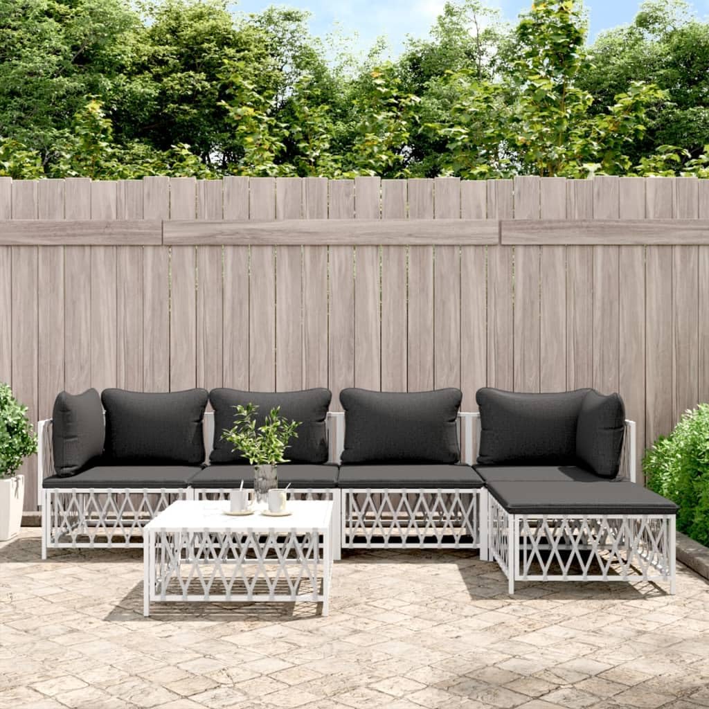 Furniture Sets 6 Piece Patio Lounge Set with Cushions White Steel,Versatile Outdoor Lounge Set: Durable Fabric, Sturdy Frame for Yard and Patio Comfort Garden Conversation Sets