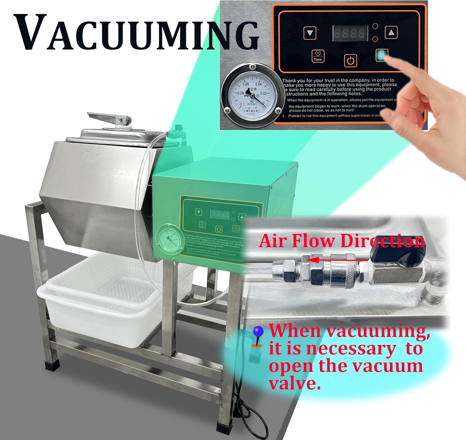 INTSUPERMAI 110V Meat & Vegetable Vacuum Tumbler Marinating Machine, 45L Vacuum Tumbler Marinator, 350W Food Vacuum Marinator, 0-99 Min Time Setting, Meat Tenderizer & Vacuum Marinator for Chef